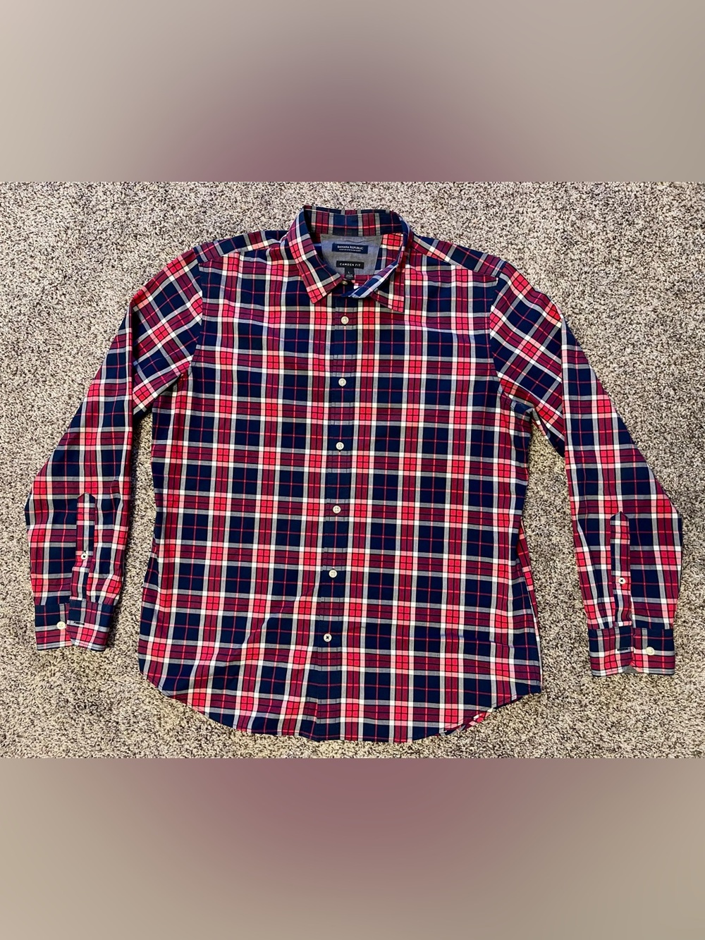 Banana Republic Men’s Red & Navy Plaid Button-Down Shirt